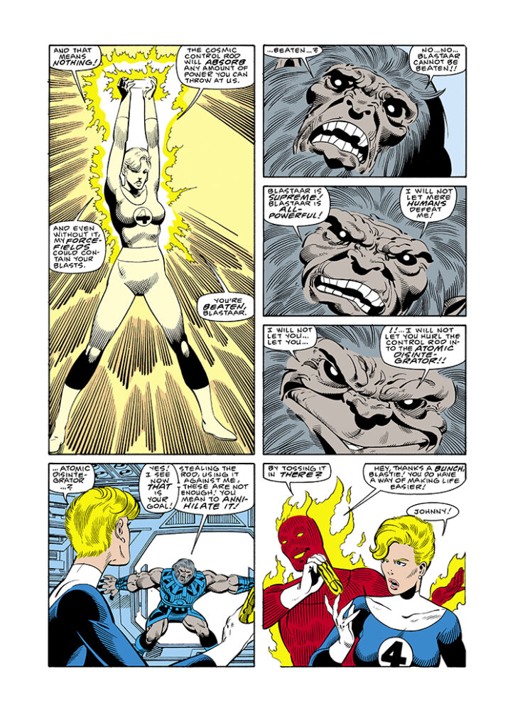 Fantastic Four #289, pg. 20; pencils, John Byrne; inks, Al Gordon; Blastaar, Invisible Woman, Human Torch