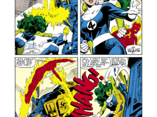 Fantastic Four #292, pg. 11; pencils, John Byrne; inks, Al Gordon; She-Hulk, Invisible Woman, Human Torch