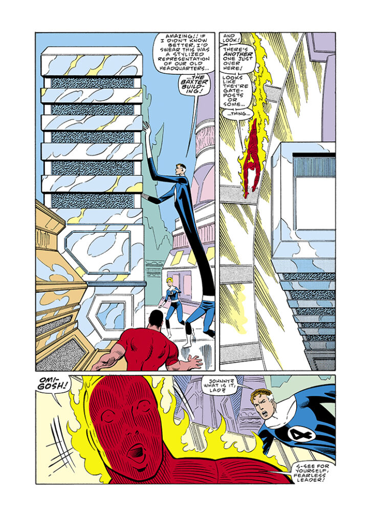 Fantastic Four #293, pg. 21; pencils, John Byrne; inks, Al Gordon; Human Torch, Baxter Building