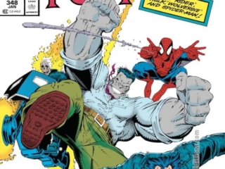 Fantastic Four #348 cover; pencils, Arthur Adams; inks, Art Thibert; The New FF, Ghost Rider, Wolverine, Incredible Hulk, Spider-Man