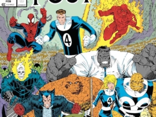 Fantastic Four #349 cover; pencils, Arthur Adams; inks, Art Thibert; Wolverine, Ghost Rider, Hulk, Mole Man, Spider-Man, Human Torch, Punisher