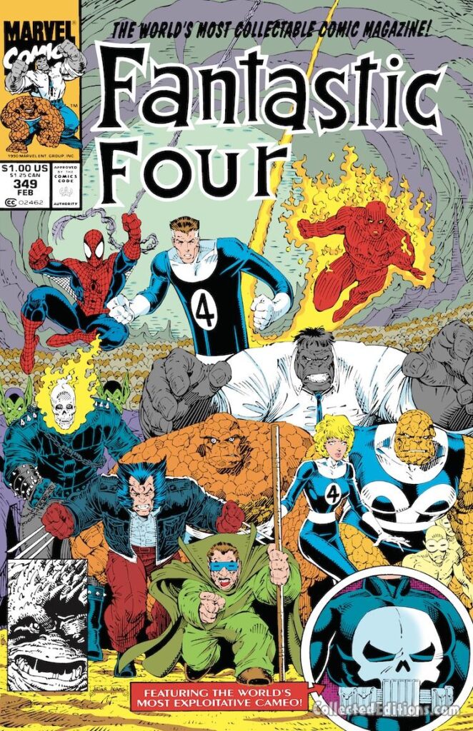 Fantastic Four #349 cover; pencils, Arthur Adams; inks, Art Thibert; Wolverine, Ghost Rider, Hulk, Mole Man, Spider-Man, Human Torch, Punisher