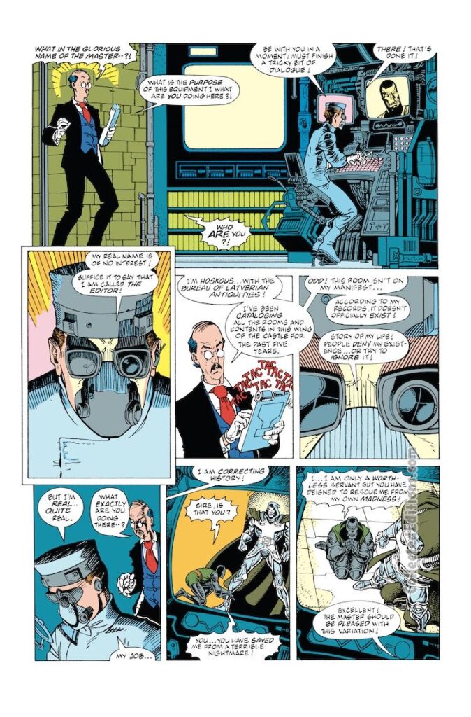 Fantastic Four #358, pg. 68; pencils and inks, Arthur Adams; Hoskous, Latverian Antiquities, The Editor, Doctor Doom