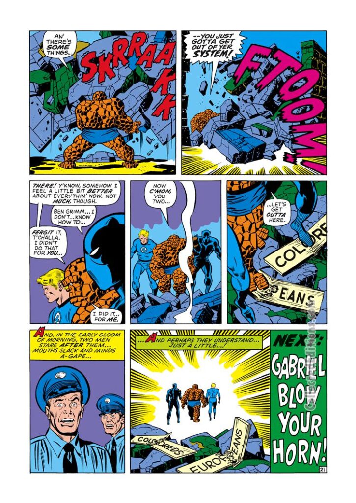 Fantastic Four #119, pg. 21; pencils, John Buscema; innings, Joe Sinnott; Thing, Black Panther, NYPD