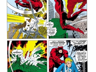 Fantastic Four #73, pg. 3; pencils, Jack Kirby; inks, Joe Sinnott; Daredevil team-up, Human Torch.Johnny Storm crossover