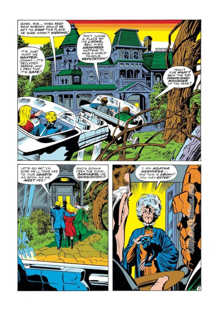 Fantastic Four #94, pg. 5; pencils, Jack Kirby; inks, Joe Sinnott; Agatha Harkness, first appearance; black cat Ebony