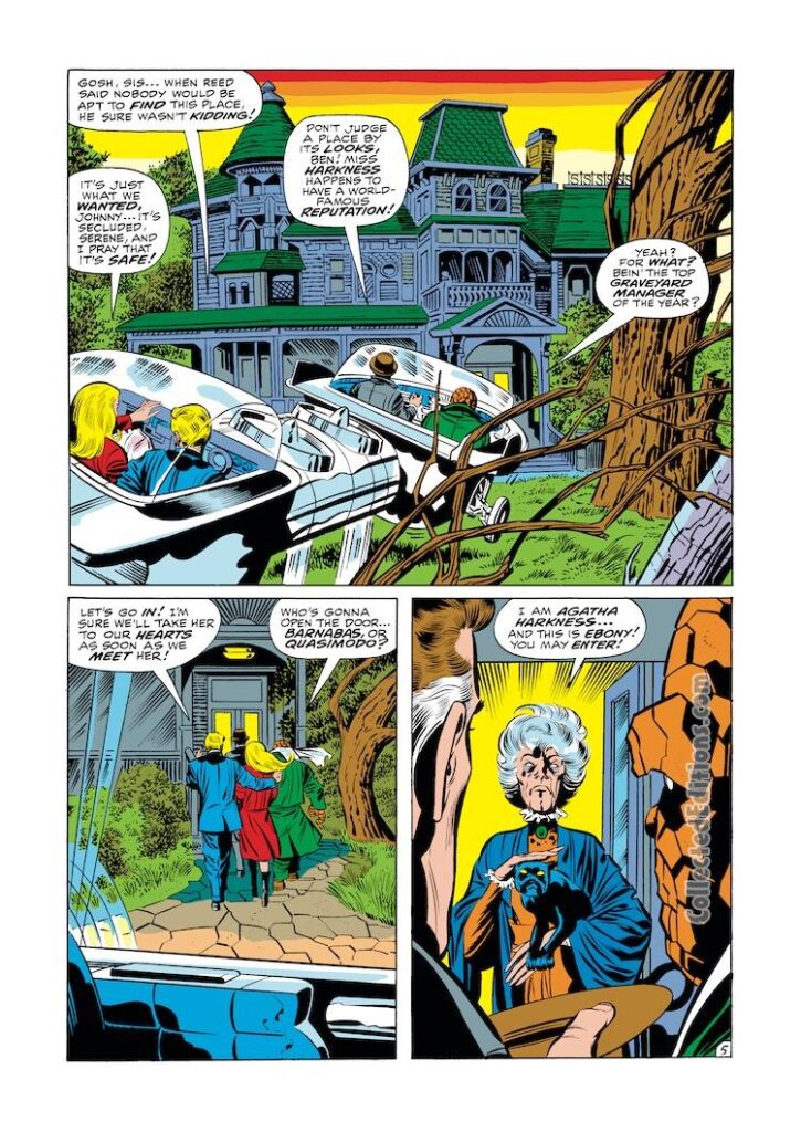 Fantastic Four #94, pg. 5; pencils, Jack Kirby; inks, Joe Sinnott; Agatha Harkness, first appearance; black cat Ebony