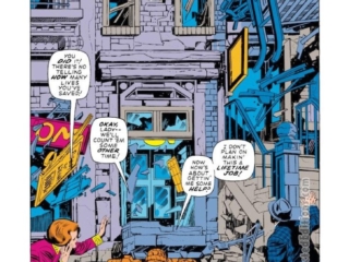 Fantastic Four #95, pg. 8; pencils, Jack Kirby; inks, Joe Sinnott; Ben Grimm/Thing, lifts building, splash page