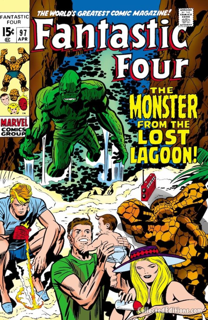 Fantastic Four #97 cover; pencils, Jack Kirby; inks, John Verpoorten; The Monster From the Lost Lagoon, first appearance