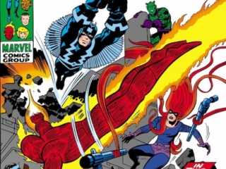 Fantastic Four #99 cover; pencils, Jack Kirby; inks, John Verpoorten; In Battle Against the Uncanny Inhumans, Black Bolt, Triton, Medusa, Karnak, Gorgon, Crystal, Human Torch, The Torch Goes Wild