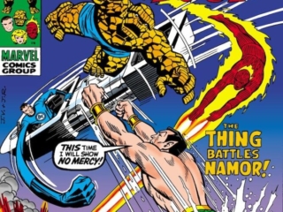 Fantastic Four #103 cover; pencils, John Romita Sr.; inks, John Verpoorten; The Thing Battles Namor, It's Clobberin' Time