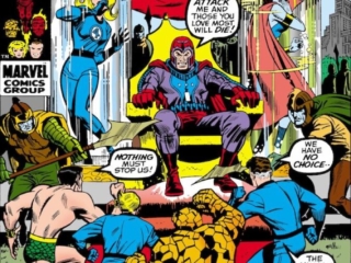 Fantastic Four #104 cover; pencils, John Romita Sr.; inks, John Verpoorten; Lady Dorma, Susan Storm, The Conqueror Says Die, Thing, Atlantis, Magneto