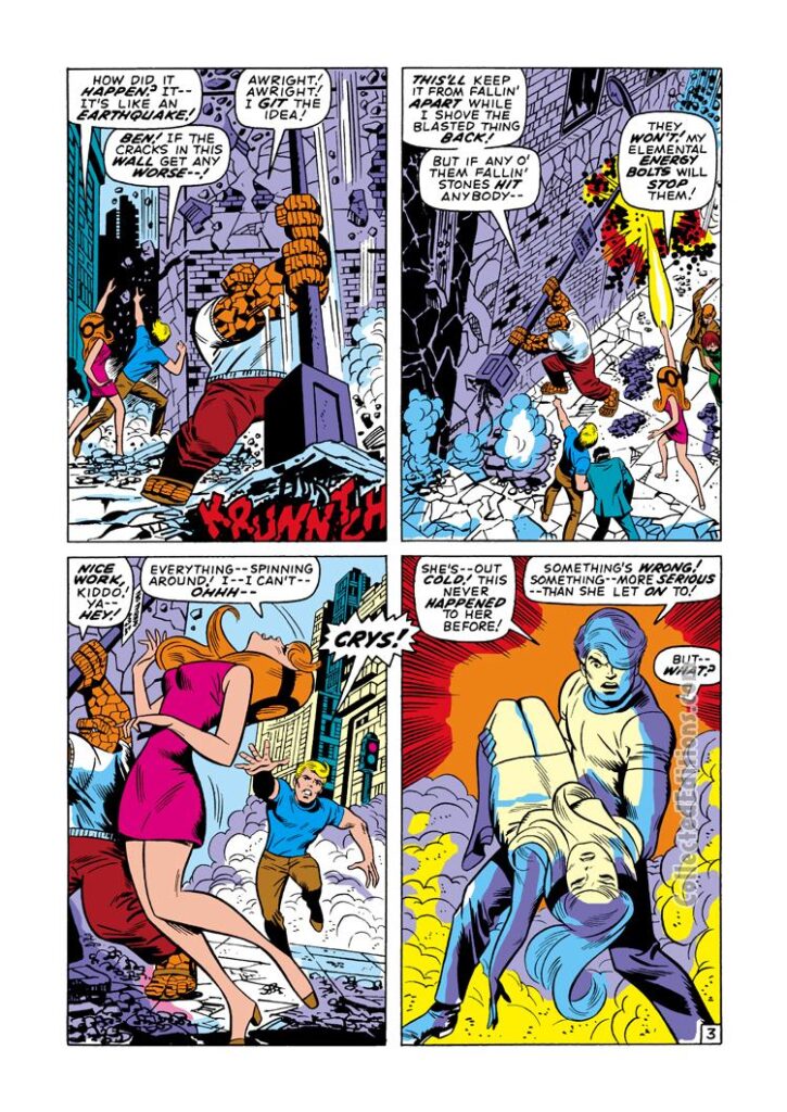 Fantastic Four #105, pg. 3; pencils, John Romita Sr.; inks, John Verpoorten; Crystal, Johnny Storm, Human Torch, Thing
