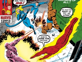 Fantastic Four #105 cover; pencils, John Romita Sr.; inks, John Verpoorten; The Monster Walks the Streets, Sue Storm, Human Torch