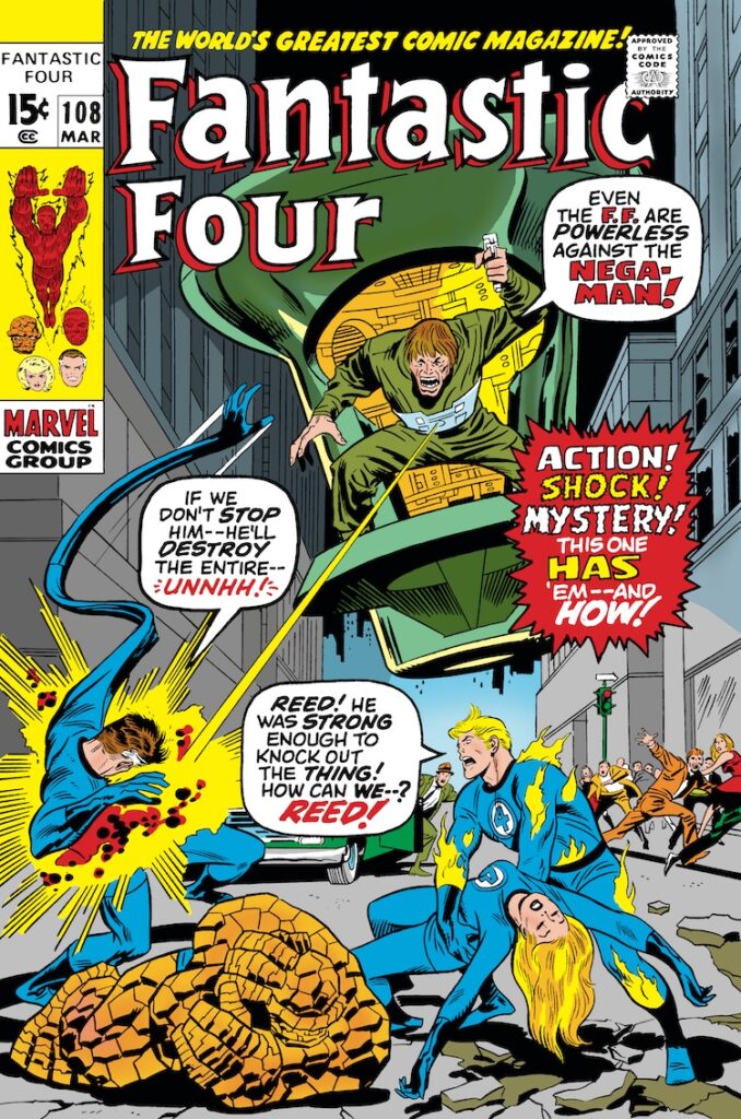 Fantastic Four #108 cover; pencils, John Buscema; inks, John Verpoorten; Powerless against the Nega-Man
