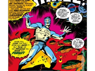 Fantastic Four #110, pg. 1; pencils, John Buscema; inks, Joe Sinnott; Stan Lee, Reed Richards, Mr. Fantastic, Negative Zone asteroid, One From Four Leaves Three splash page