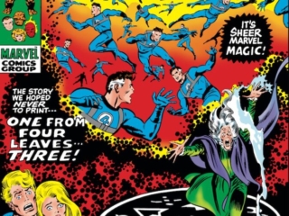 Fantastic Four #110 cover; pencils, John Buscema; inks, Joe Sinnott; One From Four Leaves Three; Agatha Harkness, sorceress