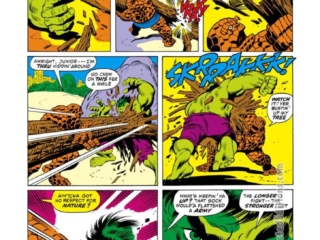 Fantastic Four #112, pg. 7; pencils, John Buscema; inks, Joe Sinnott; Thing vs. Hulk battle fight