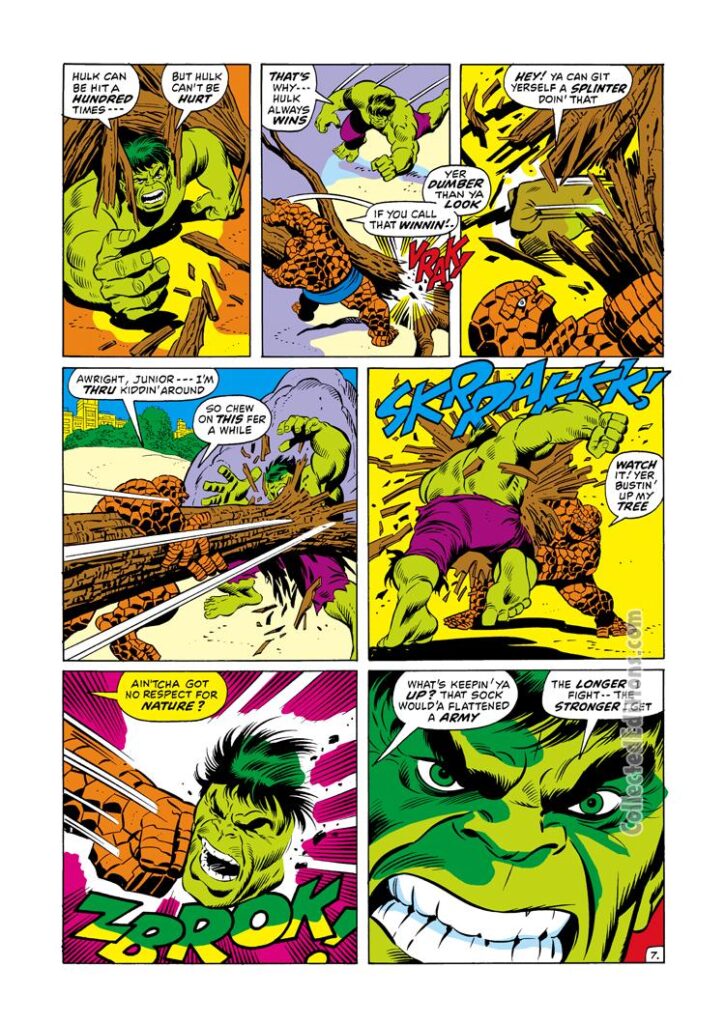 Fantastic Four #112, pg. 7; pencils, John Buscema; inks, Joe Sinnott; Thing vs. Hulk battle fight