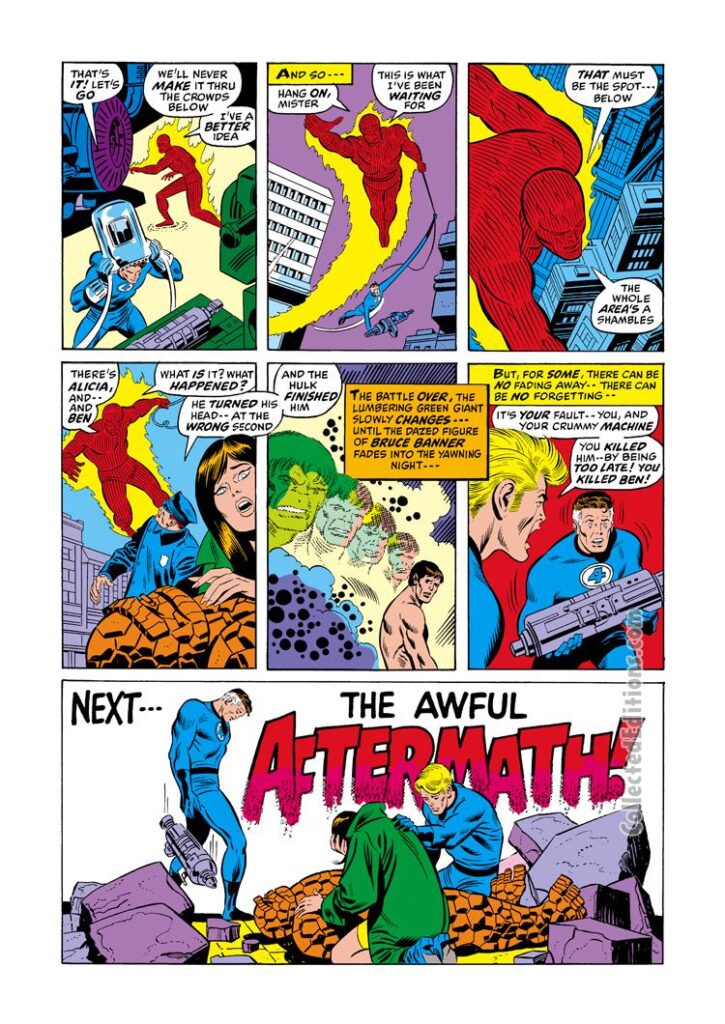 Fantastic Four #112, pg. 20; pencils, John Buscema; inks, Joe Sinnott; Human Torch, Mr. Fantastic, Bruce Banner becomes Hulk, The Awful Aftermath, New York City