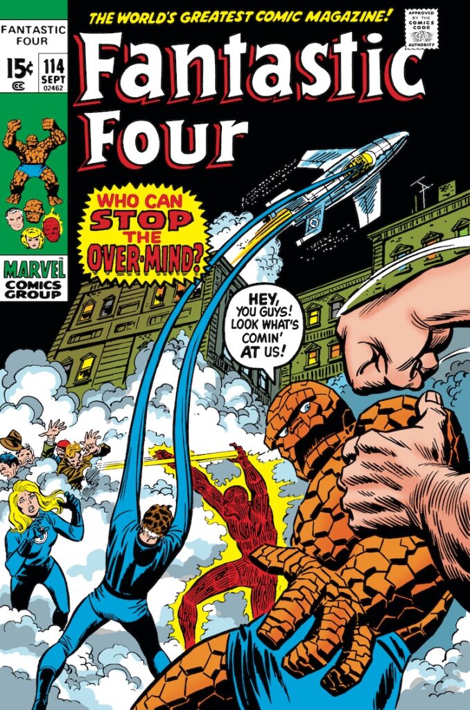 Fantastic Four #114 cover; pencils, John Buscema; inks, Frank Giacoia; Who Can Stop the Over-Mind; Pogo Plane