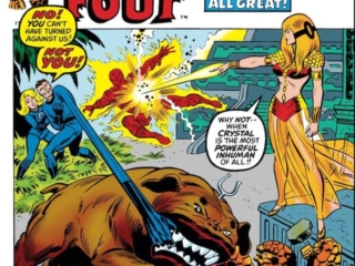 Fantastic Four #118 cover; pencils, John Buscema; inks, John Verpoorten; Crystal, the Inhumans, Lockjaw, Thing, Human Torch, Thunder in the Ruins