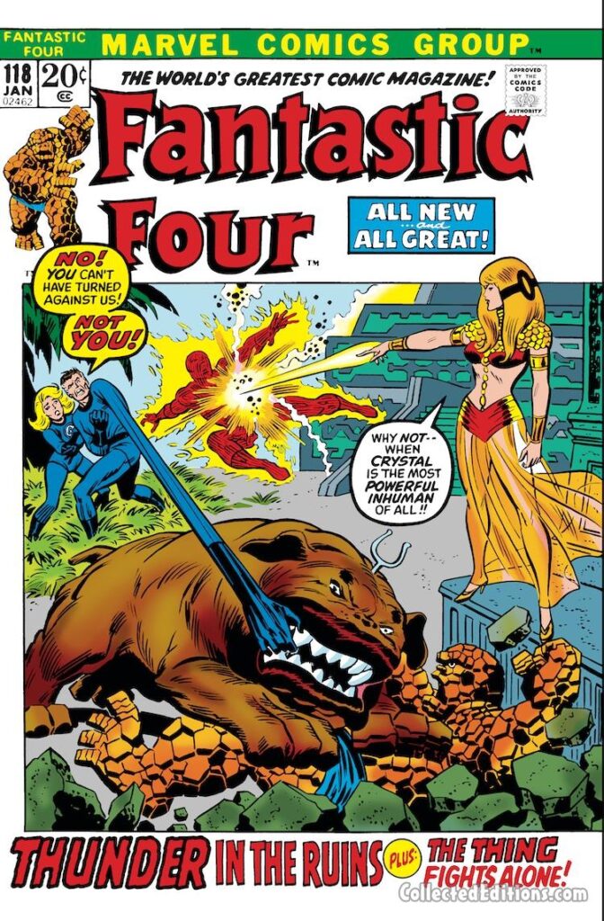 Fantastic Four #118 cover; pencils, John Buscema; inks, John Verpoorten; Crystal, the Inhumans, Lockjaw, Thing, Human Torch, Thunder in the Ruins