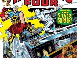 Fantastic Four #121 cover; pencils, John Buscema; inks, Joe Sinnott; Gabriel Air-Walker vs. Silver Surfer, The Secret of Gabriel