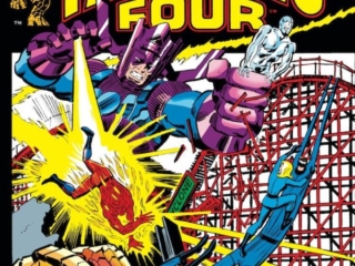 Fantastic Four #122 cover; pencils, John Buscema; inks, John Romita Sr.; Galactus Unleashed, Thing, Silver Surfer, roller coaster, Coney Island Cyclone, Marvel Comics