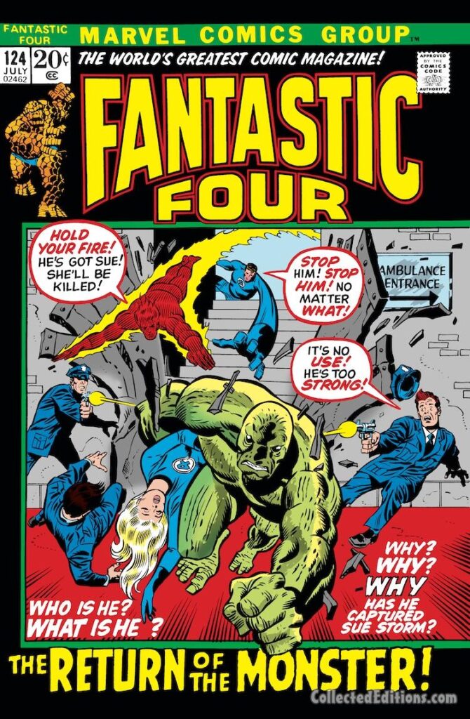 Fantastic Four #124 cover; pencils, John Buscema; inks, Joe Sinnott; The Return of the Monster, Sue Storm