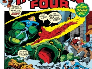 Fantastic Four #126 cover; pencils, John Buscema; inks, Joe Sinnott; The Creature from the Earth's Core, FF #1 homage