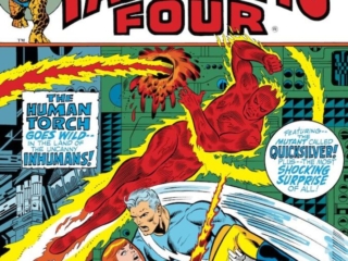 Fantastic Four #131 cover; pencils, Jim Steranko; inks, Joe Sinnott; Human Torch Goes Wild, Quicksilver, Crystal