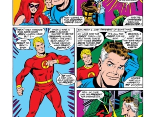 Fantastic Four #132, pg. 17; pencils, John Buscema; inks, Joe Sinnott; Human Torch/Johnny Storm, new red FF costume uniform