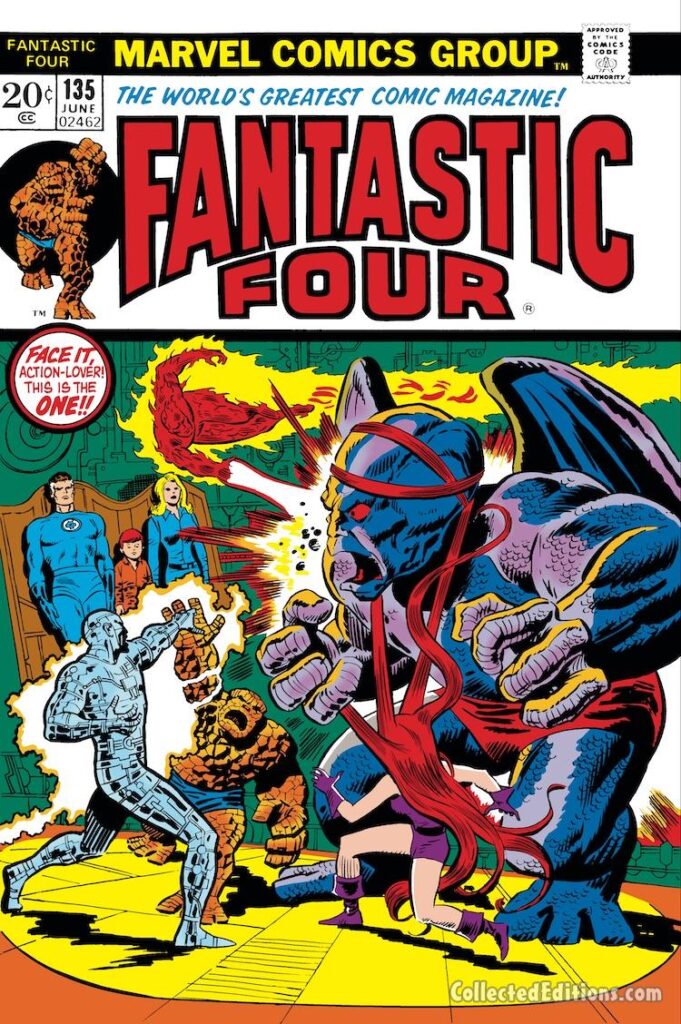 Fantastic Four #135 cover; pencils, John Buscema; inks, Mike Esposito; Dragon Man, Gideon, Medusa's hair
