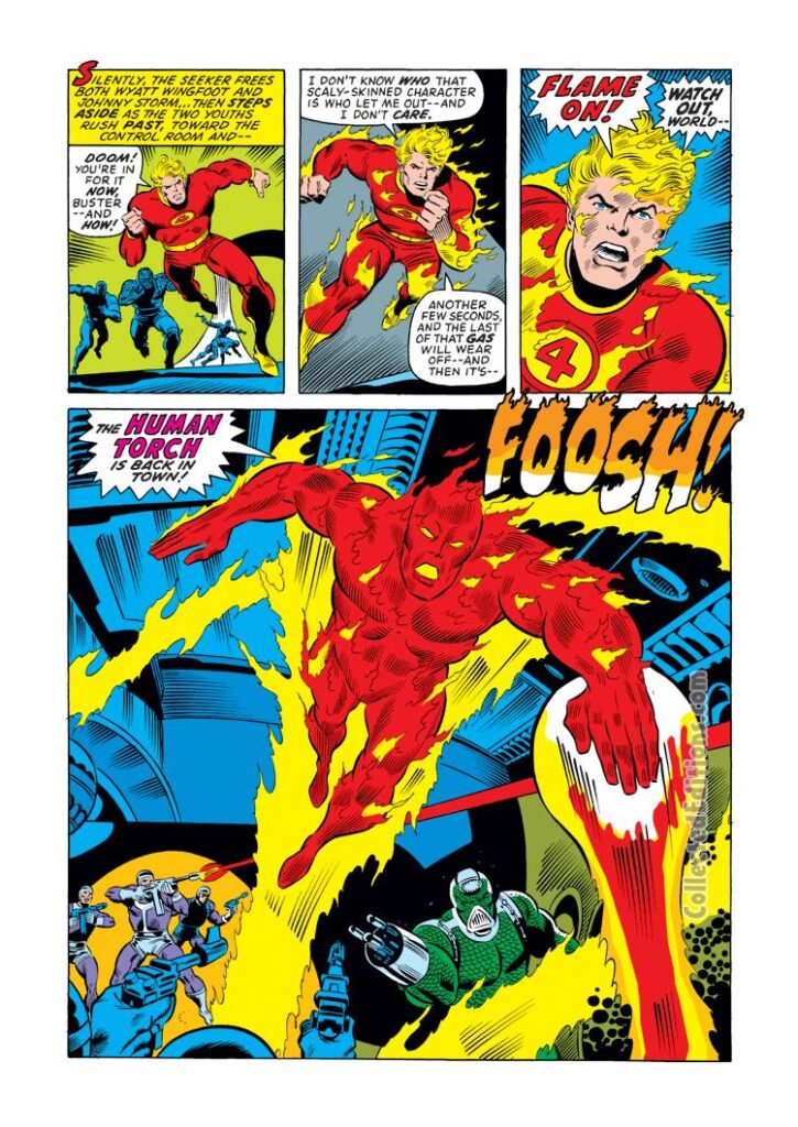 Fantastic Four #144, pg. 15; pencils, Rich Buckler; inks, Joe Sinnott; Flame On, Johnny Storm, Human Torch, red costume