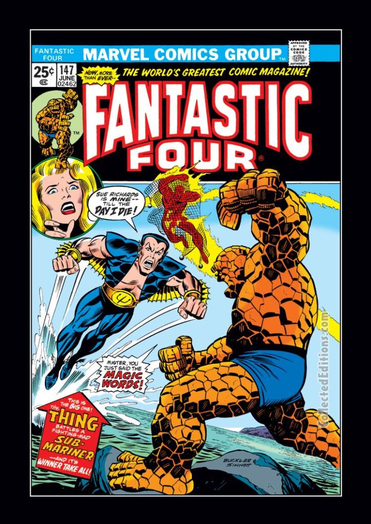 Fantastic Four #147 cover; pencils, Rich Buckler; inks, Joe Sinnott; Thing, Prince Namor, the Sub-Mariner, Human Torch