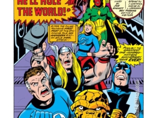 Fantastic Four #150, pg. 1; pencils, Rich Buckler; inks, Joe Sinnott; Ultron-7 He'll Rule the World; Avengers, Vision, Scarlet Witch, Black Bolt