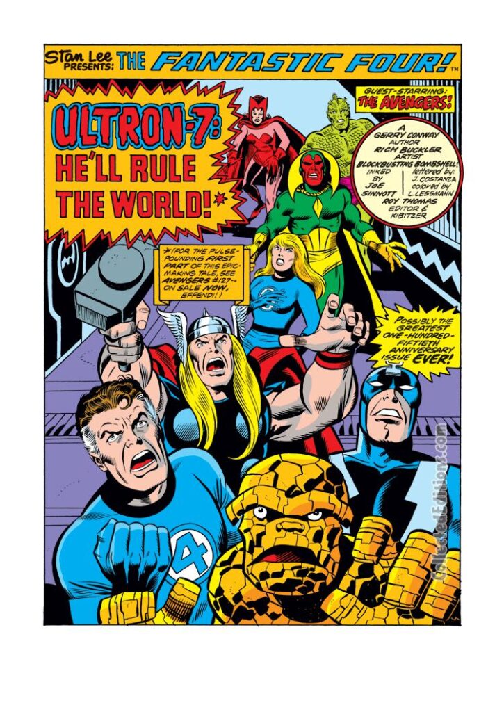 Fantastic Four #150, pg. 1; pencils, Rich Buckler; inks, Joe Sinnott; Ultron-7 He'll Rule the World; Avengers, Vision, Scarlet Witch, Black Bolt