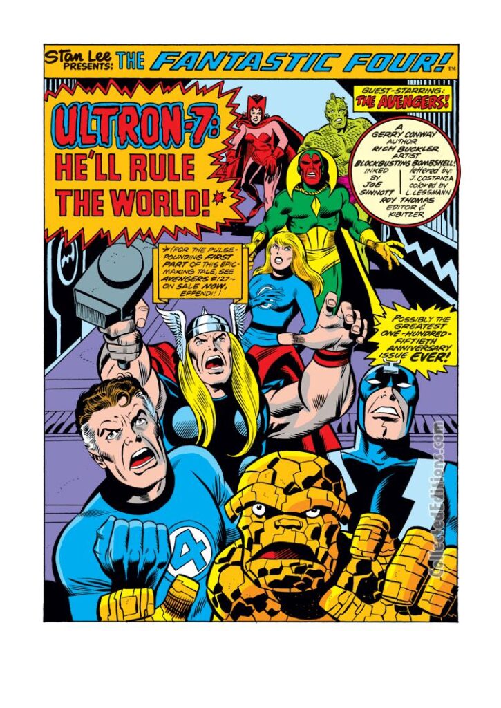 Fantastic Four #150, pg. 1; pencils, Rich Buckler; inks, Joe Sinnott; Ultron-7 He&#039;ll Rule the World; Avengers, Vision, Scarlet Witch, Black Bolt