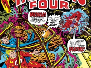 Fantastic Four #152 cover; pencils, Rich Buckler; inks, John Romita Sr.; World of Madness, World of Doom; Medusa; Thing