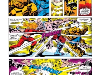 Fantastic Four #153, pg. 15; layouts, Rich Buckler; pencils and inks, Joe SinnottFantastic Four #153, pg. 15; layouts, Rich Buckler; pencils and inks, Joe Sinnott; Thing and Thundra team-up, Mahkizmo