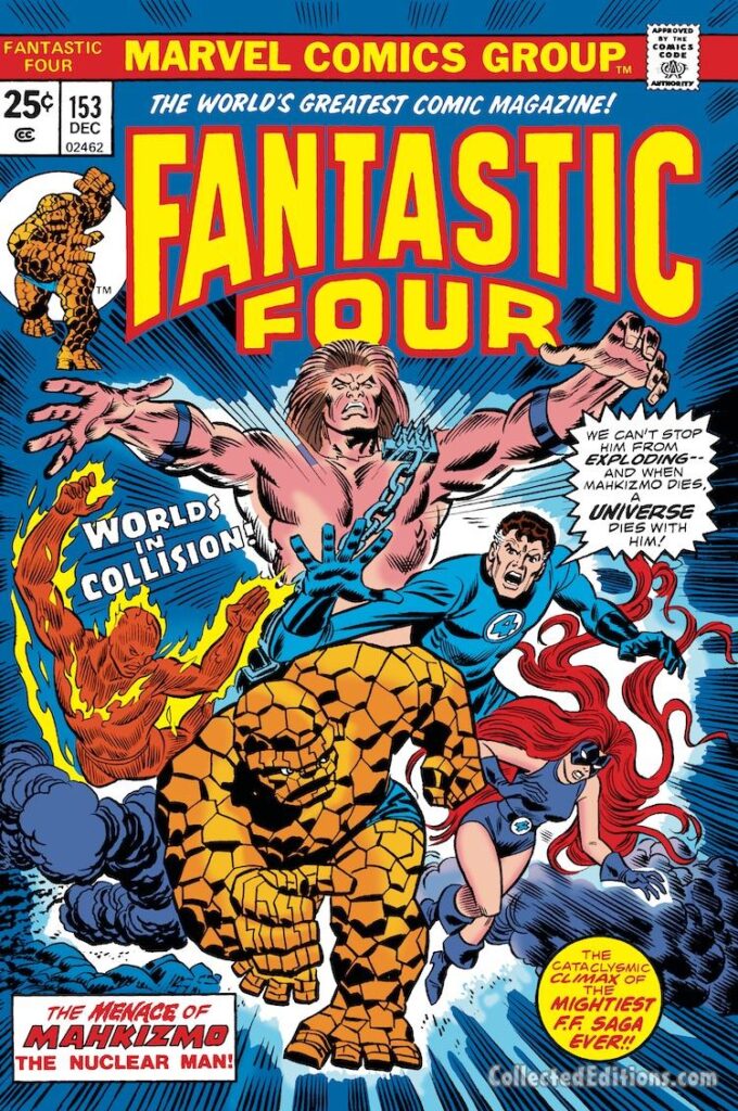 Fantastic Four #153 cover; pencils, Gil Kane; inks, Frank Giacoia; Mahkizmo, Worlds in Collision, Medusa, Thing