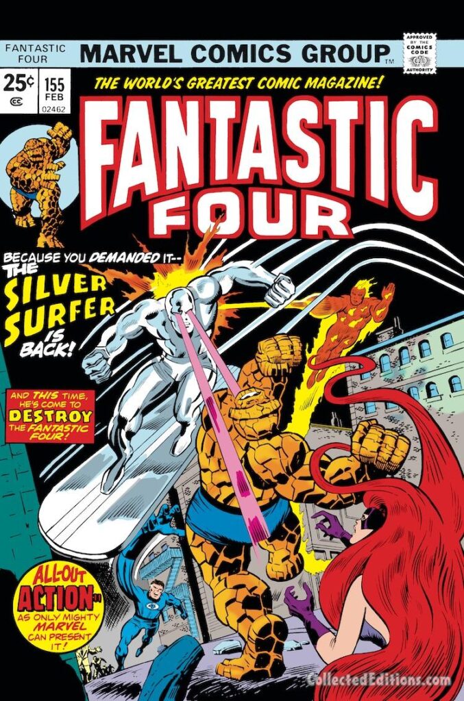 Fantastic Four #155 cover; pencils, Rich Buckler; inks, Joe Sinnott; The Silver Surfer, Human Torch