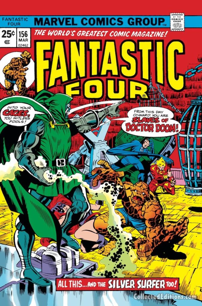 Fantastic Four #156 cover; pencils, Rich Buckler; inks, Joe Sinnott; Slaves of Doctor Doom, Thing, Human Torch