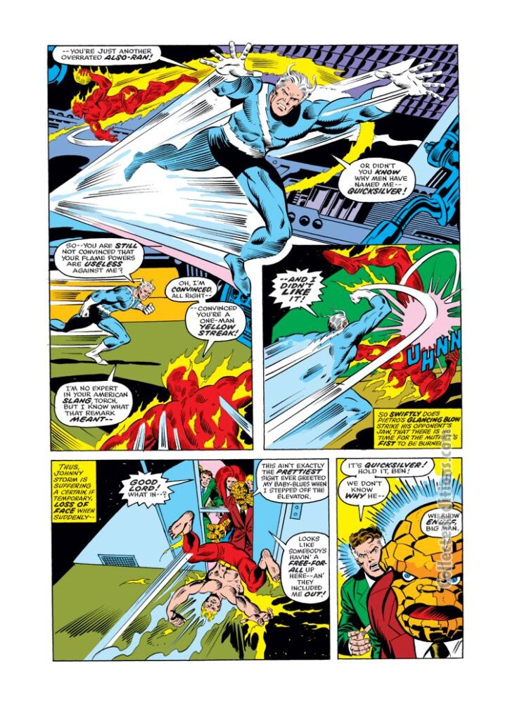 Fantastic Four #158, pg. 9; pencils, Rich Buckler; inks, Joe Sinnott; Quicksilver, Human Torch