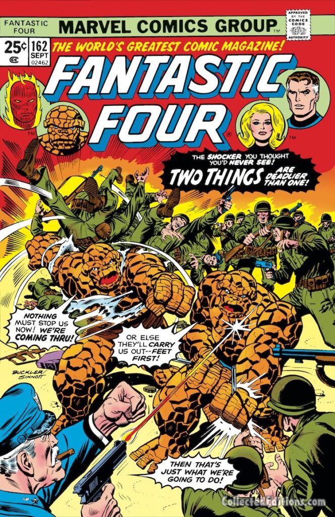 Fantastic Four #162 cover; pencils, Rich Buckler; inks, Joe Sinnott; Two Things are Deadlier Than One, Thing Suit, Thunderbolt Ross, US Army