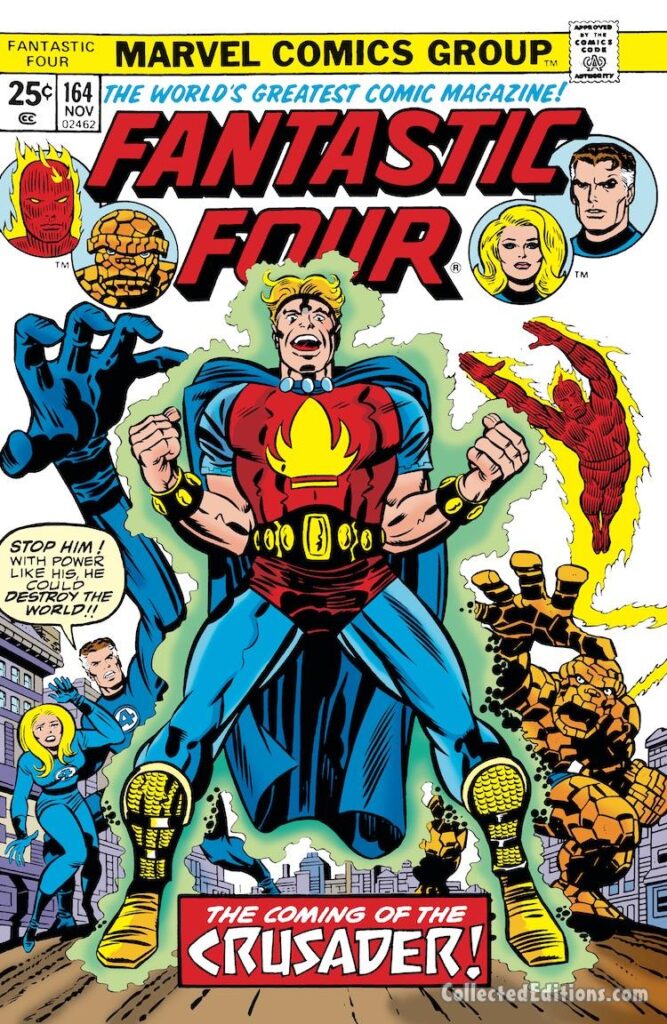 Fantastic Four #164 cover; pencils, Jack Kirby; inks, Joe Sinnott; The Coming of the Crusader, Robert Grayson, Marvel Boy