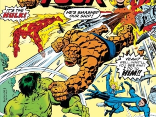 Fantastic Four #166 cover; pencils, Rich Buckler; inks, Dan Adkins; Hulk, Thing