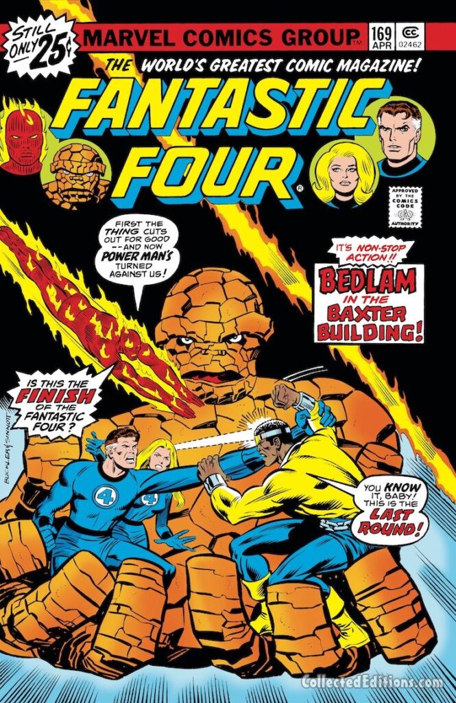 Fantastic Four #169 cover; pencils, Rich Buckler; inks, Joe Sinnott; Luke Cage, Bedlam in the Baxter Building, Thing, Power Man