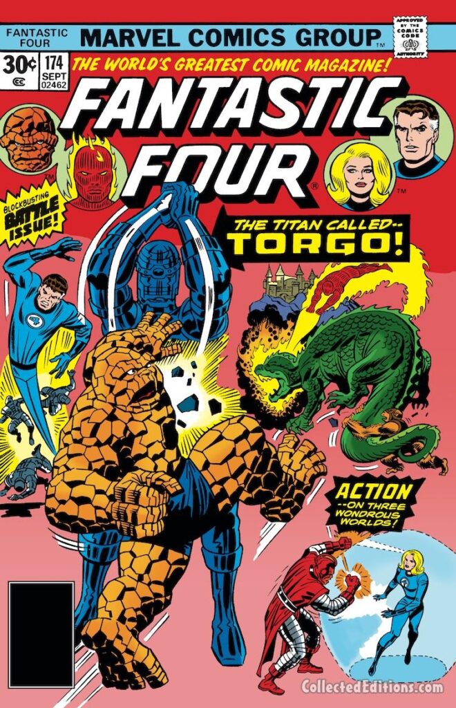 Fantastic Four #174 cover; pencils, Jack Kirby; inks, Frank Giacoia; The Titan Called Torgo, High Evolutionary, Thing